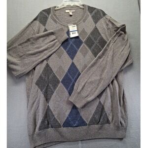 NWT‎ Joe Joseph Abboud Men Gray Argyle Sweater Size XL